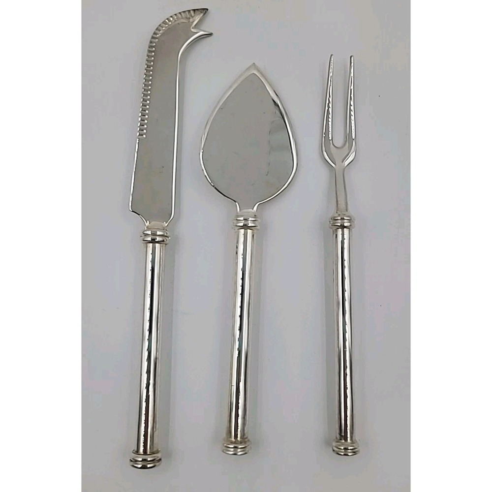 VTG 3 Pc Cheese Knife Spreader Slicer Fruit Fork Set Silverplated Rod Handles